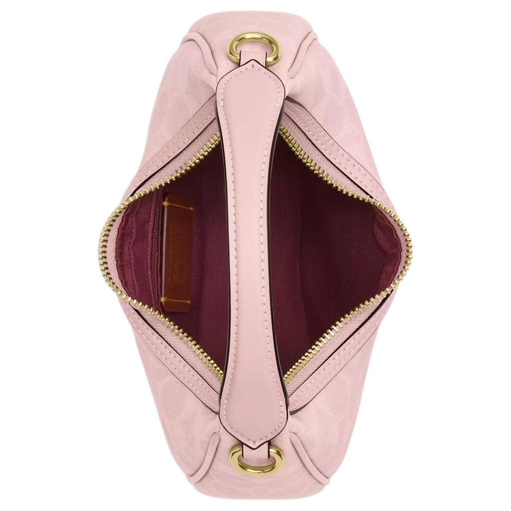 Coach Мини сумка-хобо с цепочкой из фирменного канваса, розовая, для женщин, для повседневного использования