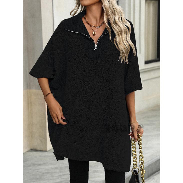 2024 Осень/Зима Новая женская мода средней и длинной длины вязаный свитер с длинным рукавом и воротником-молнией