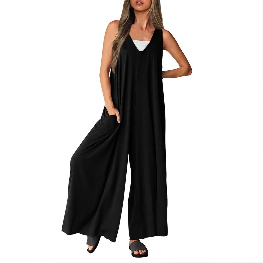 Women's Casual Summer Loose Jumpsuit Sleeveless Tank Top V Neck Wide Leg Jumpsuit Women's Work Wear Jumpsuit