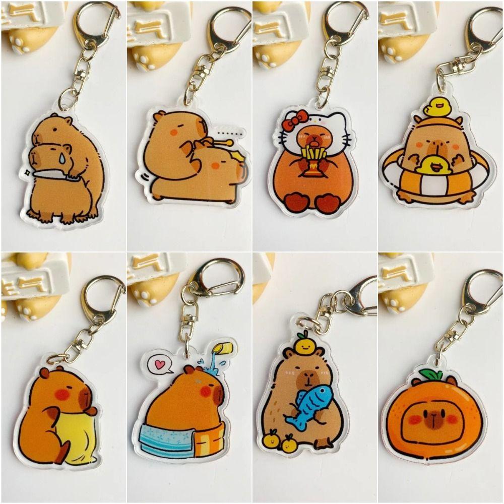 Cartoon Capybara Cartoon Capybaras Keyring Acrylic Kapibala Keyrings  Hanging Accessory
