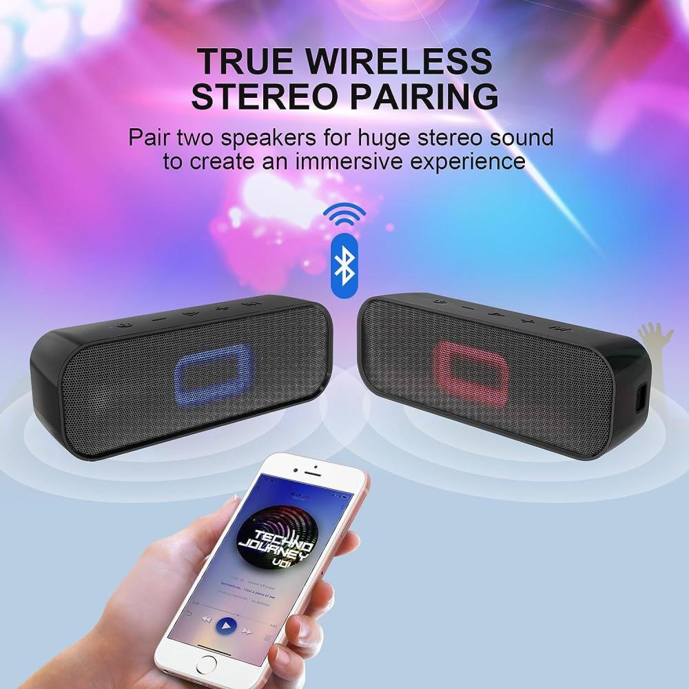 Портативные колонки с беспроводной связью Bluetooth с громким стереозвуком 20 Вт, водонепроницаемые колонки для душа IPX6, громкоговорители TWS для вечеринок, многоцветная подсветка