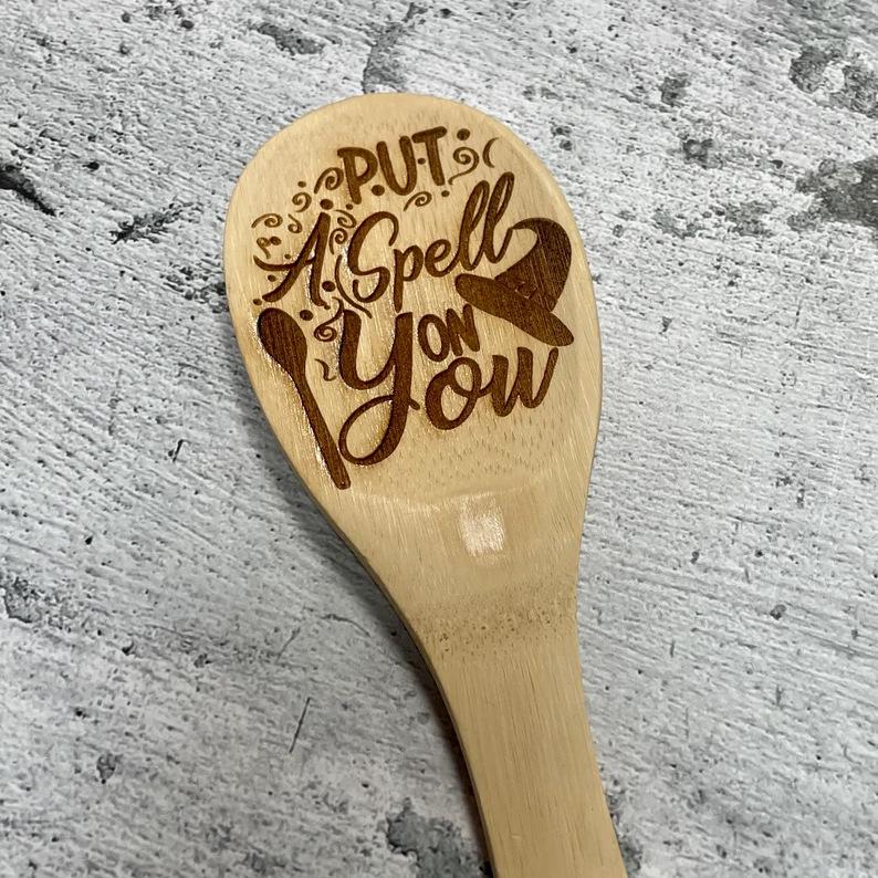 Halloween Witch Hat Engraved Bamboo Spoon