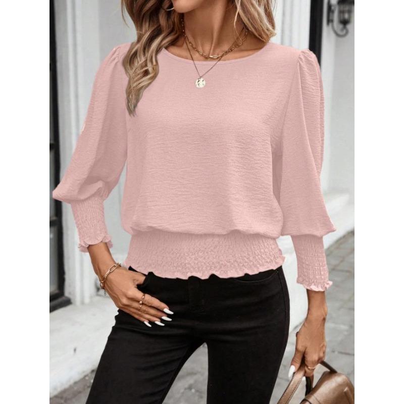 Loose Plus Size Round Neck Solid Color Nine Point Sleeves Women's Blouses & Shirts