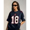 Summer retro blue printed women's round neck short sleeved sports football shirt Y2K loose oversized top