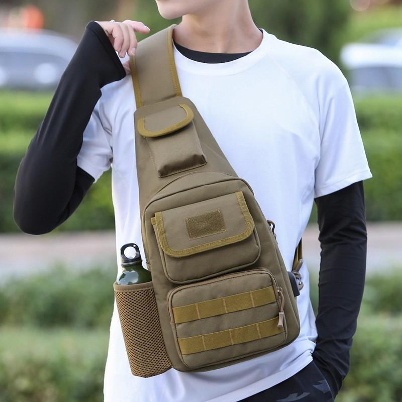 Mens Tactical Crossbody Fishing Bag Outdoor Sports Chest Pack Canvas Multi-Function Utility Pouch Camo