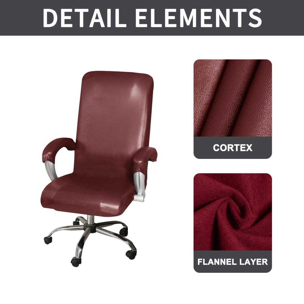 Stretch Pu Leather Swivel Computer Chair Cover Waterproof Soft Office Chair Covers Solid Color Armchair Seat Covers Slipcover