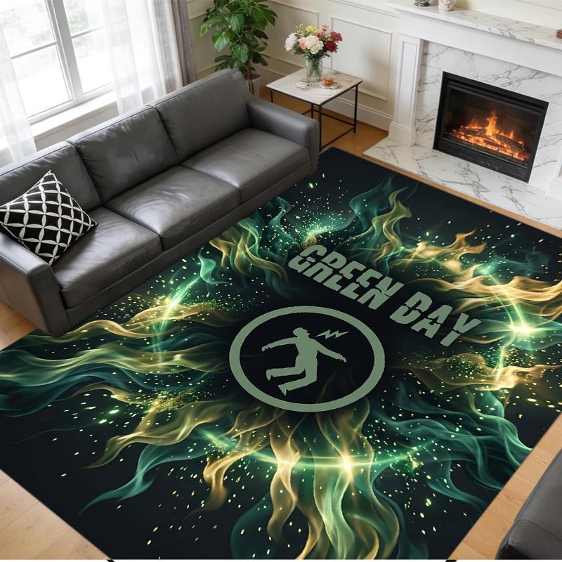 Green Day Print Crystal Velvet Plush Rug Wear?Resistant Anti?Slip Floor Mat For Indoor Household Decoration
