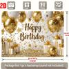 2D flat banner 1 birthday party backdrop fabric with golden background pattern and the words "Happy Birthday" on itzyc