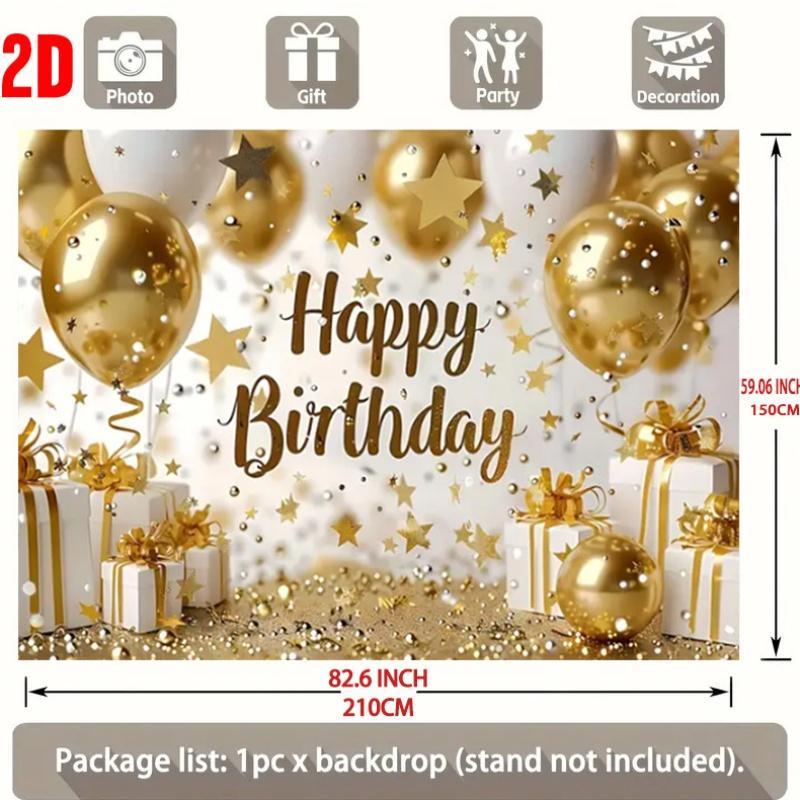 2D flat banner 1 birthday party backdrop fabric with golden background pattern and the words "Happy Birthday" on itzyc