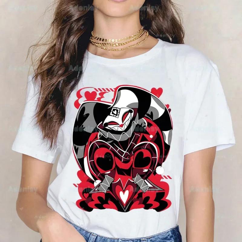 Мультяшные футболки Helluva Boss Женские летние графические футболки Смешные футболки для женщин Футболки с круглым вырезом Топы Харадзюку