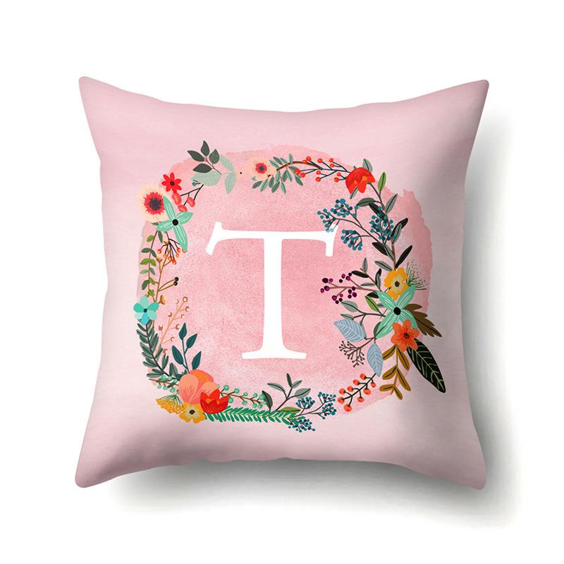 Полиэстеровая наволочка Розовый цветок Домашнее украшение Принт 26 английских букв Наволочка для подушки