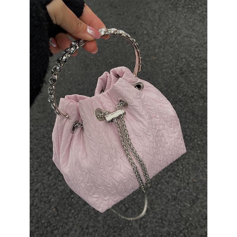 IELGY Women's Bow Portable Bucket Bag, Simple Shoulder Chain Messenger Bag