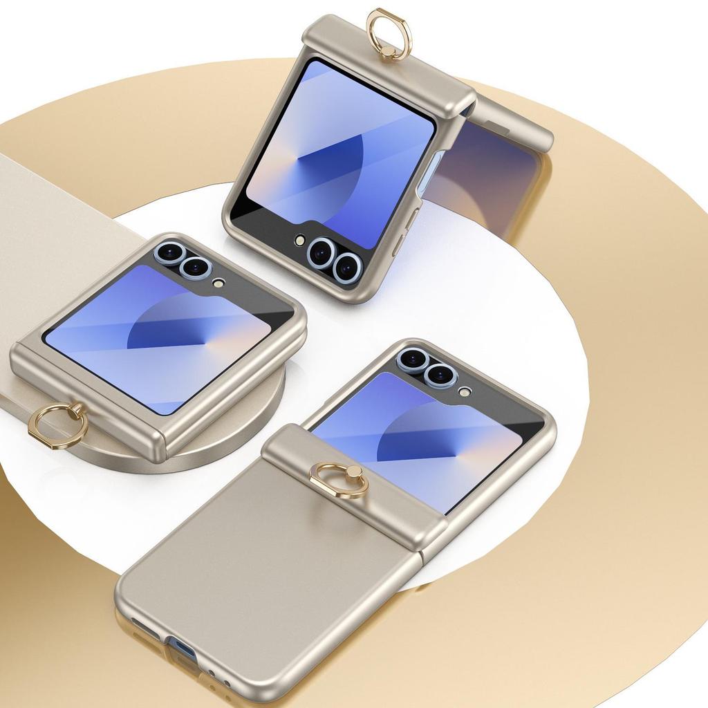 Противоударный чехол для телефона Samsung Z Flip7/6/5 с кольцом-подставкой на 4/3 пальца и пленкой с полным покрытием