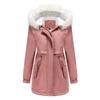 Women's Solid Color Hooded Warm Detachable Wool Collar Long Sleeved Cotton Jacket