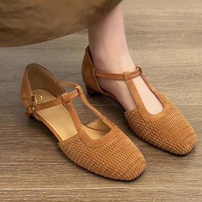 Мода Новая Мода Женские Ажурные Узкие Ремешки из Коровьей Кожи Т-образные Балетки Сандалии Круглый Носок Высокое Качество Повседневная Обувь Zapatos Mujer