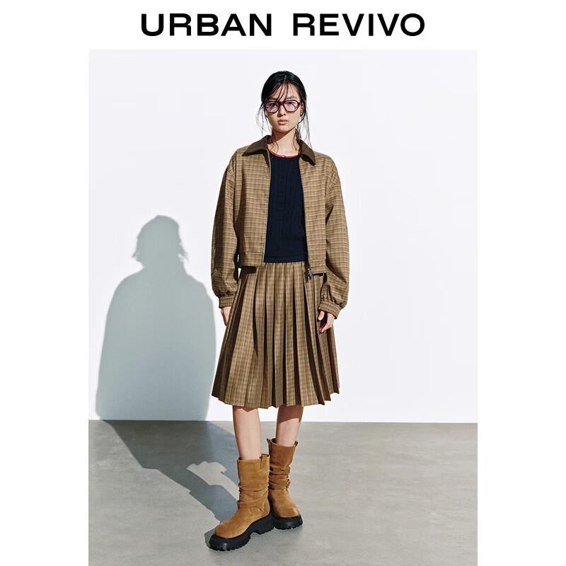 UR Women's Vintage Plaid A-Line Skirt with Contrast Waist