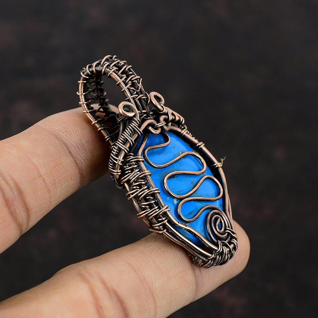 Спящая красавица, бирюзовый кулон, кулон из медной проволоки, уникальный кулон ручной работы, медная проволока, ювелирные изделия, кулон с драгоценным камнем, свадебный подарок