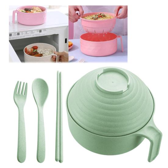 Microwave Ramen Cooker Bowl Set with Chopsticks Noodle Bowl Microwavable Fast Ramen Pot for College Students BPA-Free Heat-Resistant Handles