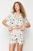 Women's Style Pajama Set Viscose Woven Pajama Set with Multicolored Heart Piping Detail