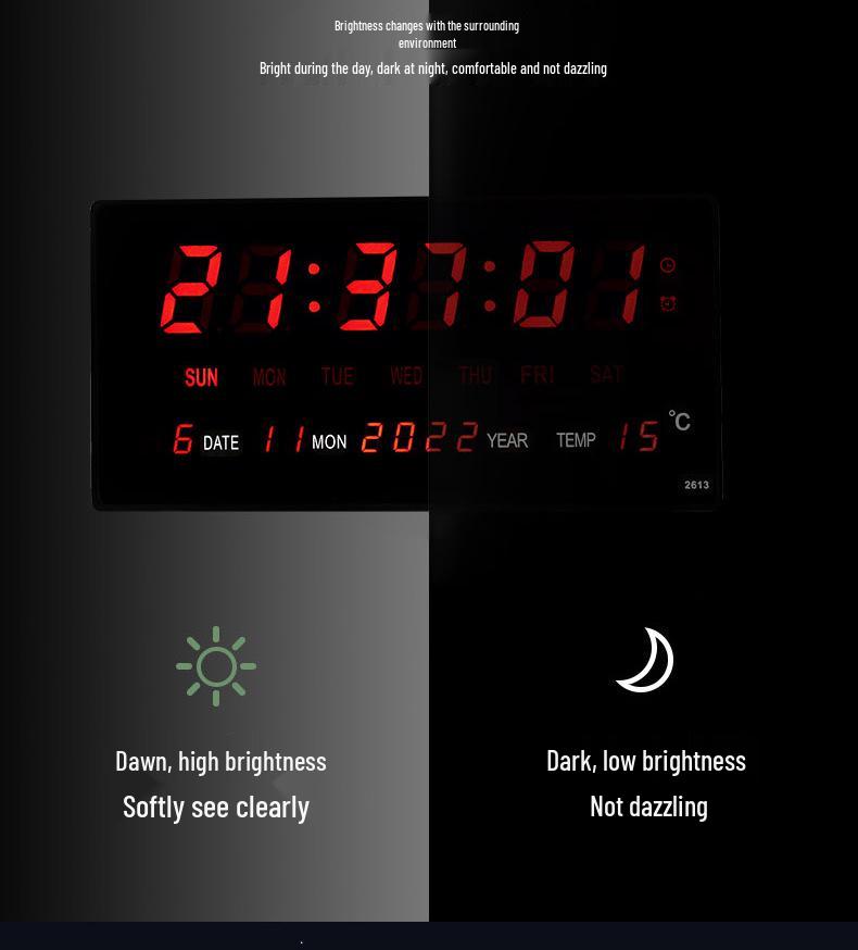 LED Digital Perpetual Calendar Clock with Smart Night Light for Living Room