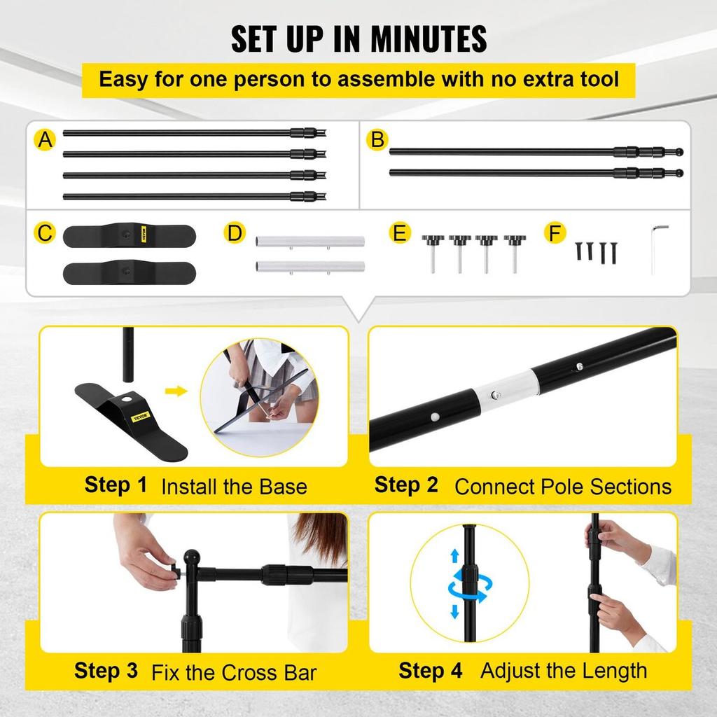 8FT Backdrop Banner Stand Step and Repeat Adjustable Telescopic Lightweight Trade Show Display Wall Exhibitor with Carrying Bag