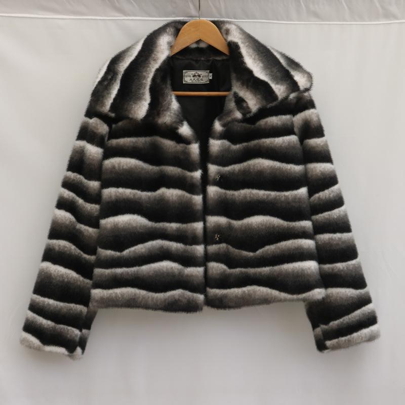 Women's Fur Jacket Casual Autumn and Winter New Zebra Pattern Imitation Mink Hair Lapel Short Coat Thickened Large Size