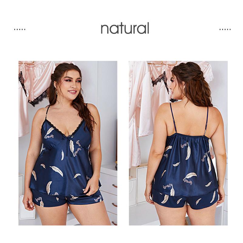 Большой размер двухсекционный женский V-образный вырез сексуальный кружевной комплект с подтяжками шорты повседневная ночная рубашка домашняя одежда пижама