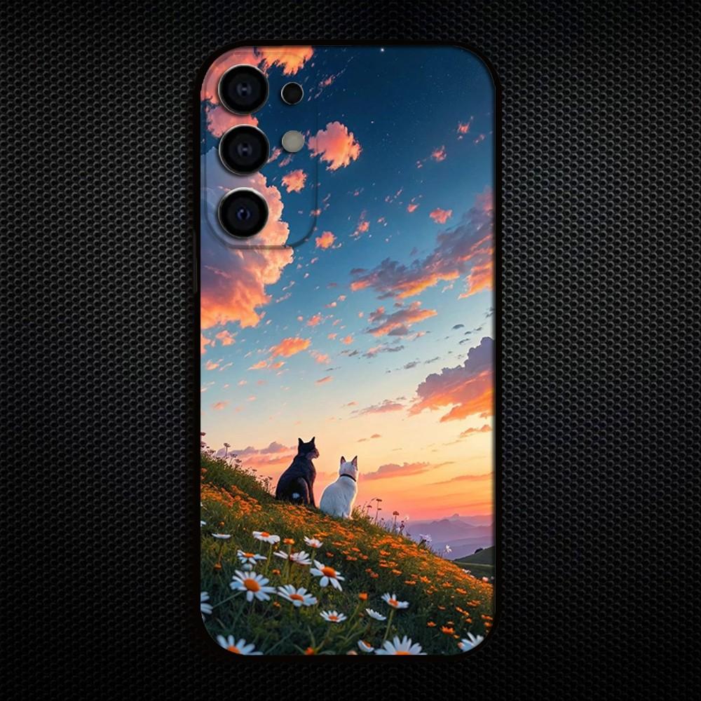 Очаровательный котик Аниме Чехол для телефона Samsung S25/S24/S23/S22/S21/S20/Plus,Fe,Lite/Другие Черный Чехол