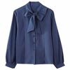 Стильный топ, женская блузка с длинным рукавом, синий фонарь, Blusa, женская рубашка с галстуком-бабочкой, осенняя однобортная шифоновая рубашка 10693
