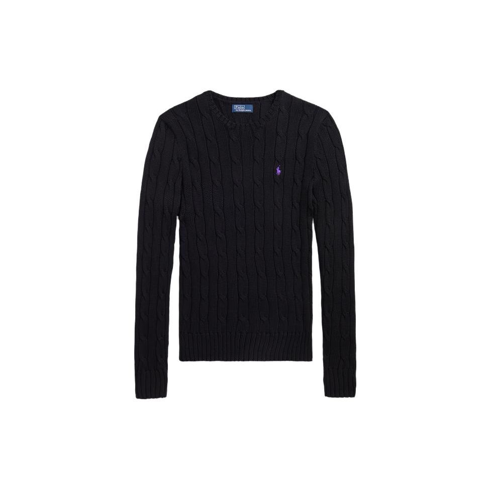 Polo Ralph Lauren SS23 Однотонный свитер крупной вязки с вышивкой Женский свитер Черный WMPOSWENC020663-001