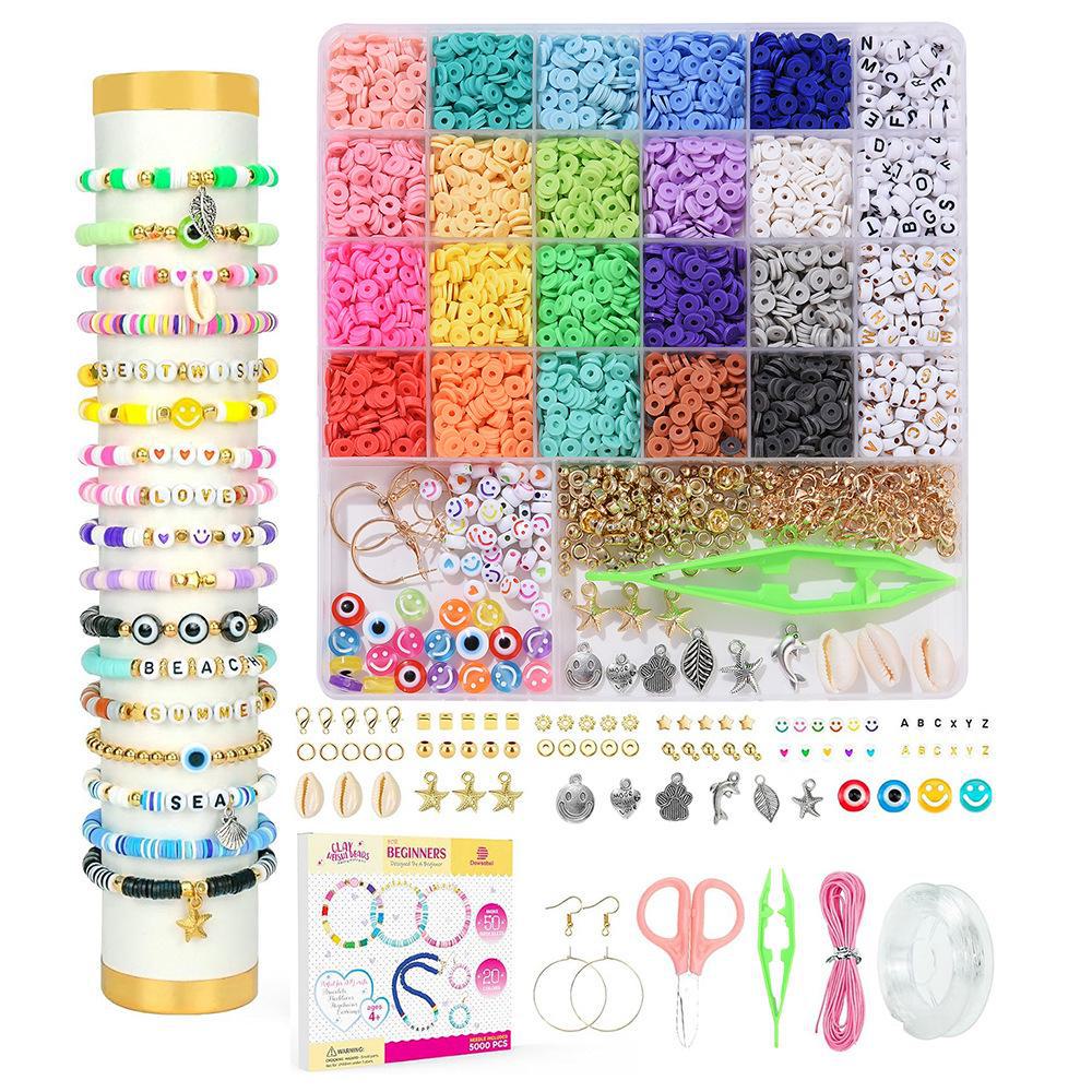 Набор для изготовления браслета из 24-сетчатой глины и рисовых бусин: Бусины 3 мм в 23 цветах для самодельных украшений