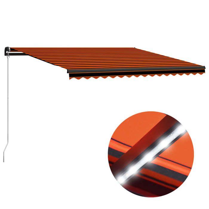 VidaXL Auvent manuel rétractable avec LED 450x300 cm Orange et marron 3055231