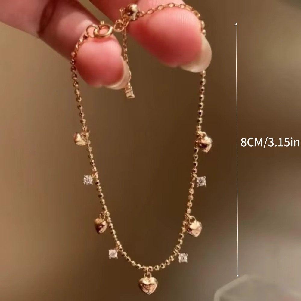 Minimalist Heart Pendant Bracelet Glod Silver Zircon Charm Bracelets Tassel Bracelet Daily Wear