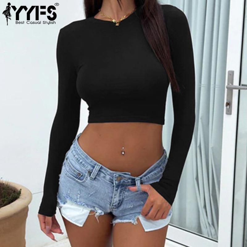 YYFS Women's Fashion Casual Spring Fall Solid Color Print Long Sleeve O-Neck Blouses & Shirts