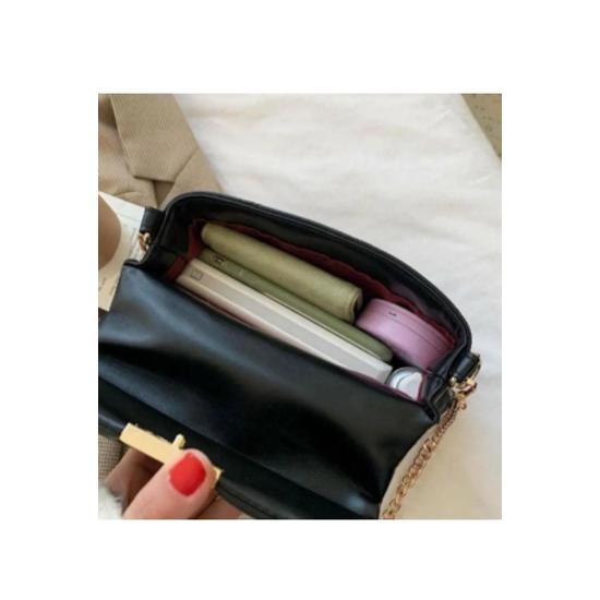 Женская черная стеганая сумка через плечо с цепным ремешком и узором