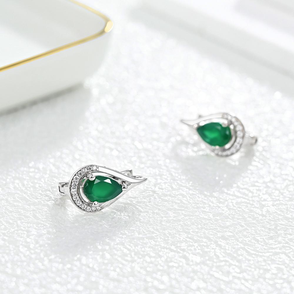 Легкий роскошный комплект колец и серег из стерлингового серебра 925 пробы, натуральный зеленый агат, драгоценный камень, подарок для дня рождения, вечеринки
