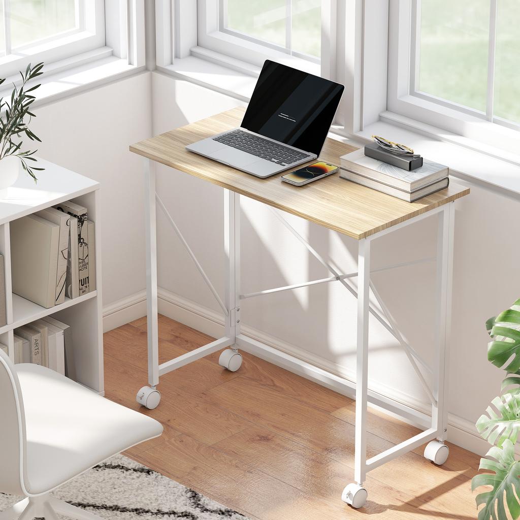 80 cm Folding Desk on Wheels - Natural Tone
