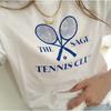 Tennis Club Tennis Wear Retro Pure Cotton Casual Round Neck Short Sleeves T-shirt for Women