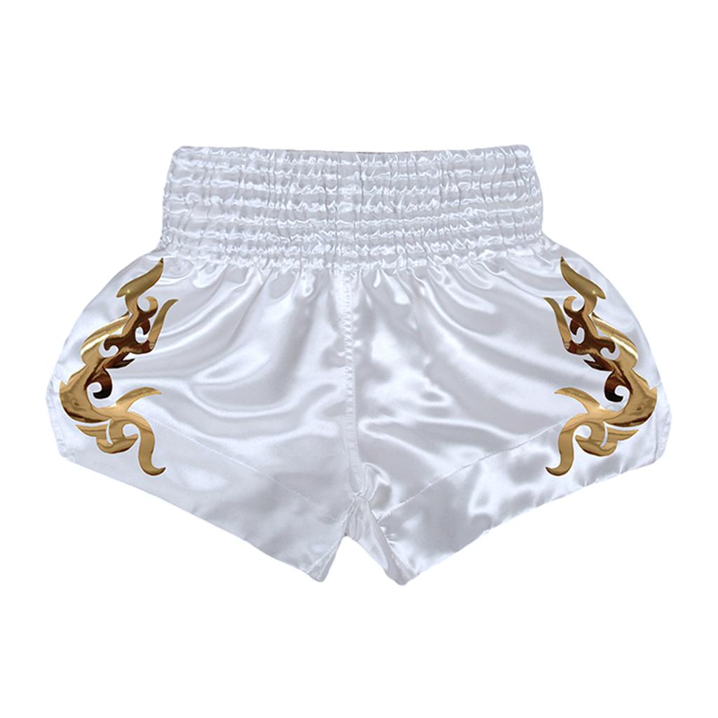 Metallic Letter Satin Boxing Shorts for Boys Kids - Fitness Trunks with Side Slit and Elastic Wide Waistband