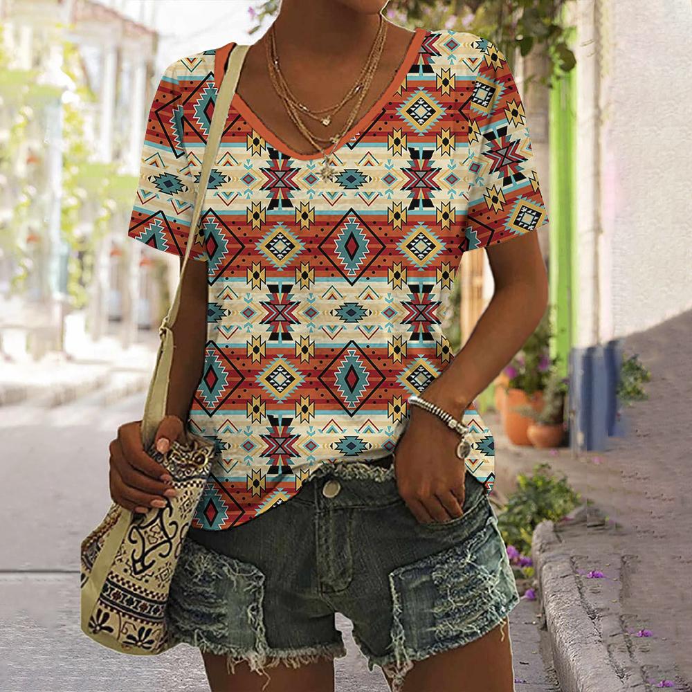 Women's T-Shirt Pattern Printing Bohemian Style Retro Fashion Casual Short-Sleeved Oversized Summer Women's Clothing