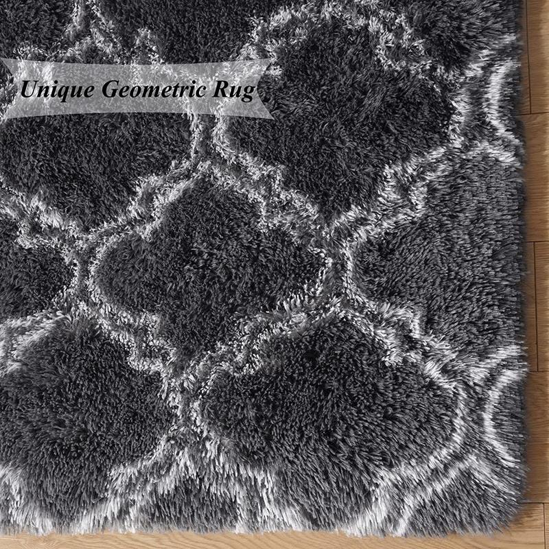 Inyahome Большой ковер Пушистый лохматый Ворсистый Внутренний Черно-белый Ковры Современные Марокканские Коврики для Гостиной Нескользящие Коврики для Детской