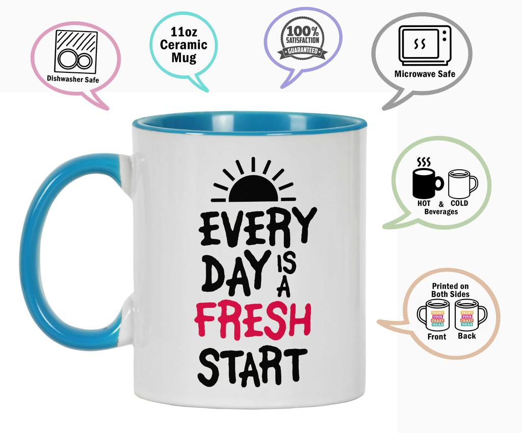 Inkdotpot Каждый день — это новый старт. Керамическая кружка для кофе на 11 унций. Позитивные вдохновляющие цитаты. Забавная новинка. Сотрудник, начальник, коллеги.