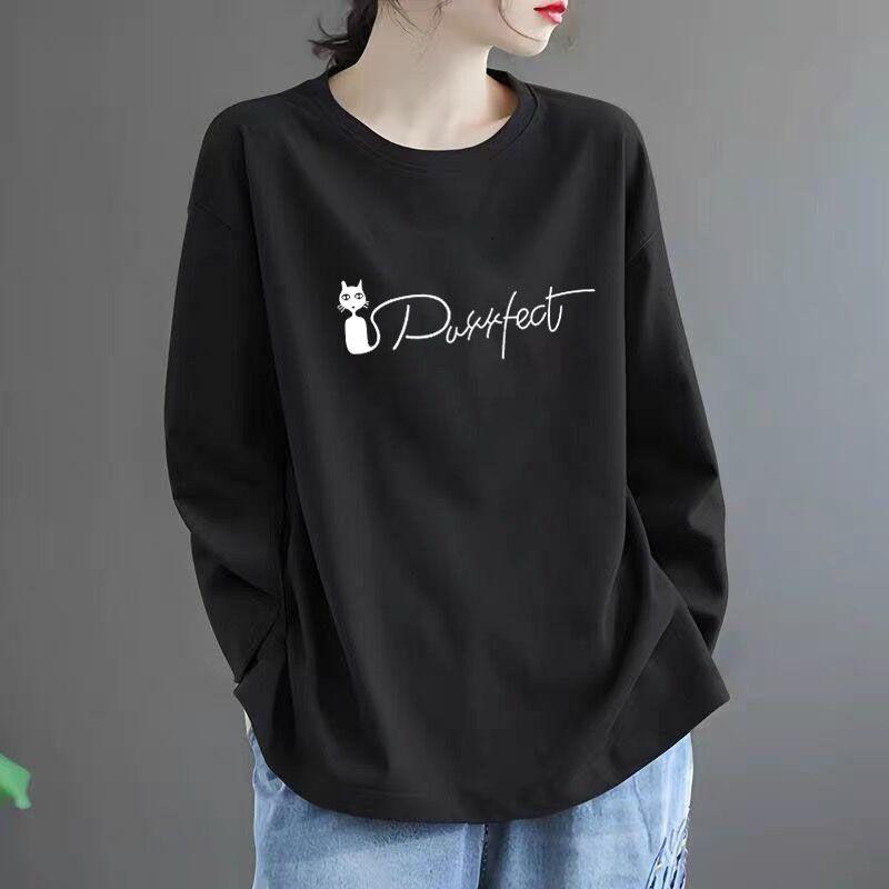 Langarm-T-Shirt Frühling und Herbst Neuer Stil Vielseitig Locker Rundhals Oberteil