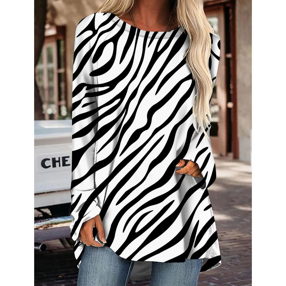 Модный дизайн женская полосатая леопардовая футболка для женщин, девочек, праздничная одежда, свободная осенне-зимняя длинная футболка, топы, футболки