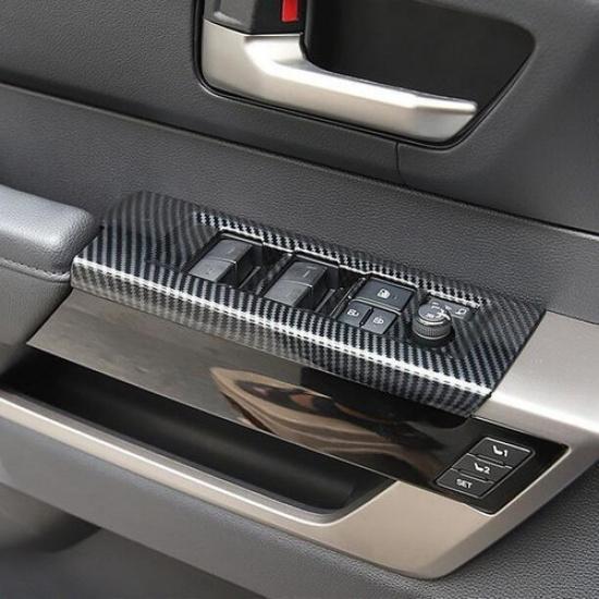 4Pcs Carbon Fiber Window Switch Panel Cover Trim For Toyota Tundra -