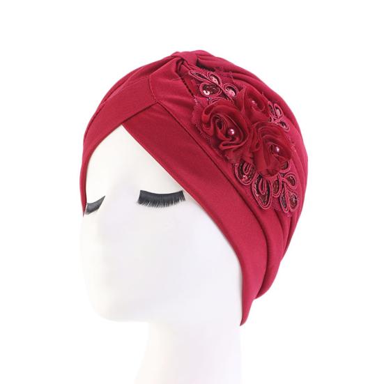 Women Hat Good Stretch Wind-proof Tear-resistant Anti-shrink Brimless Warm Sequin Trim Flower All Match Turban Hat Fashion Accessory