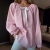 Fall and Winter Women's Chiffon Shirt Striped Tie Long Sleeve Top