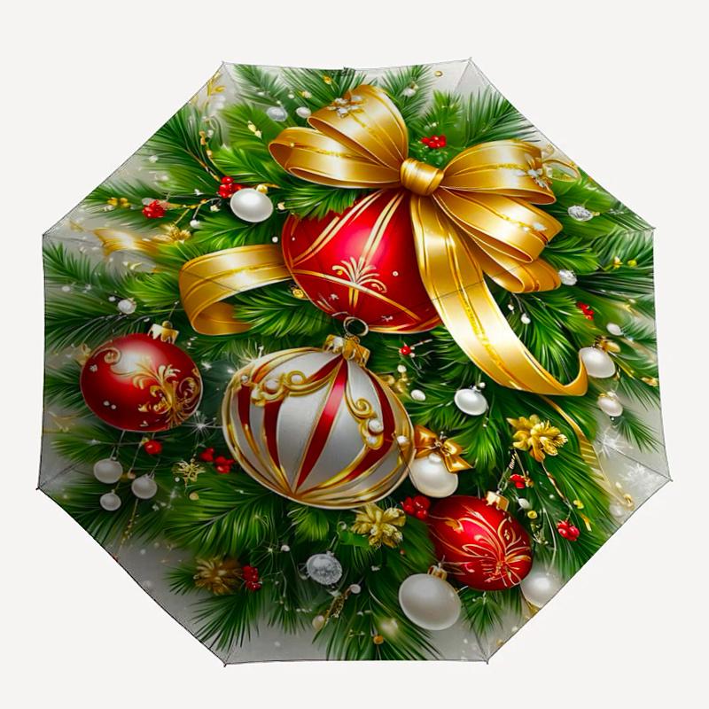 1pc Elegant Christmas Ornaments Pattern Beautiful Looking Automatic Folding Umbrella, 3 Folding, 8 Iron Frame Design, Durable and Suitable for Tr