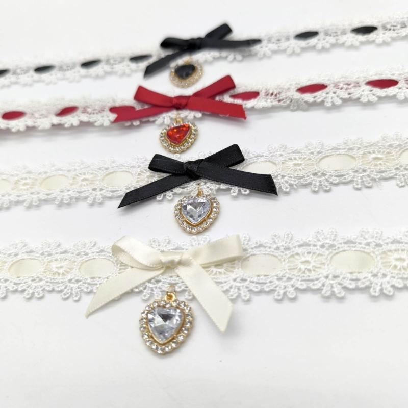 Модное ожерелье с кулоном в виде бантика и сердца, регулируемая кружевная чокер-цепочка ручной работы, цепочка для ключицы, подарки для женщин