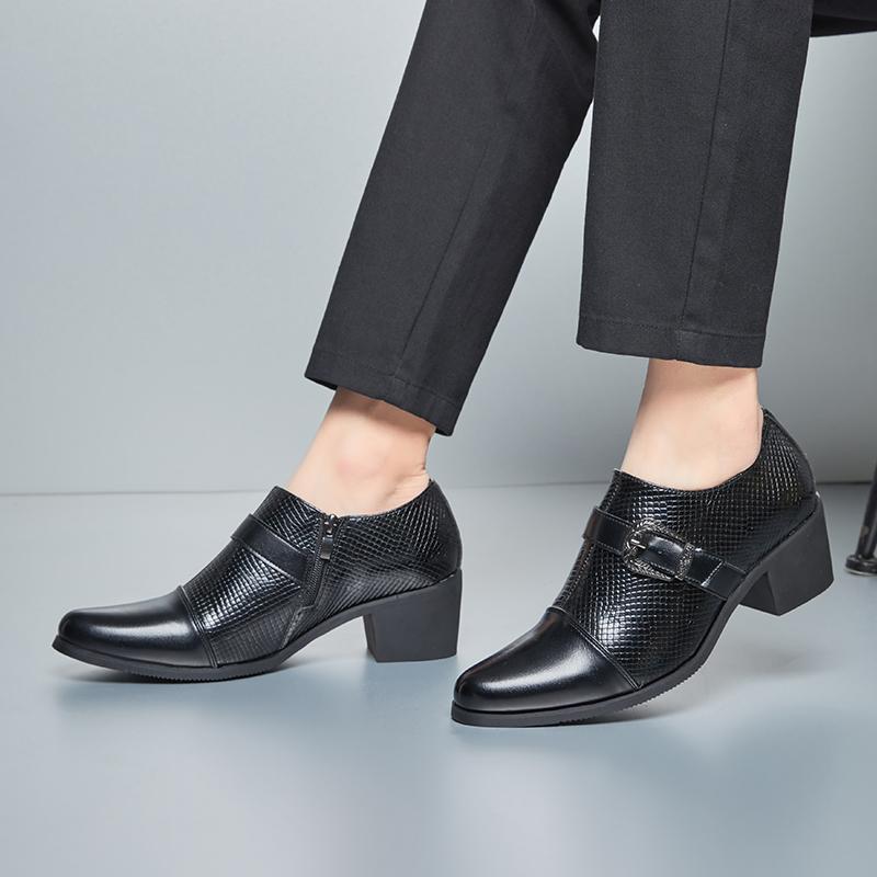 Fashion Design Heeled Leather Shoes Retro Buckle Men's Wedding Dress Shoes Slip-On Formal Shoes for Men Zapatos De Cuero Hombre
